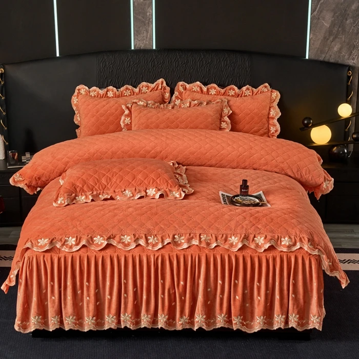 新款加厚床裙款宝宝绒刺绣四件套