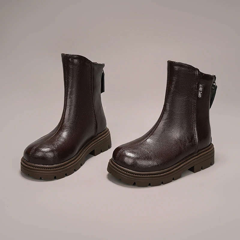 潮蓓娜女童靴子儿童马丁靴小公主短靴2024新款冬季加绒皮靴秋季