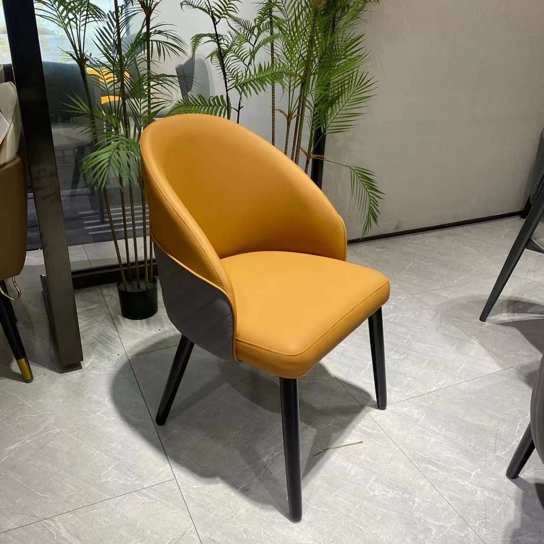 意式简约现代轻奢皮艺餐椅家用极简胡桃实木高端样板间洽谈书桌椅