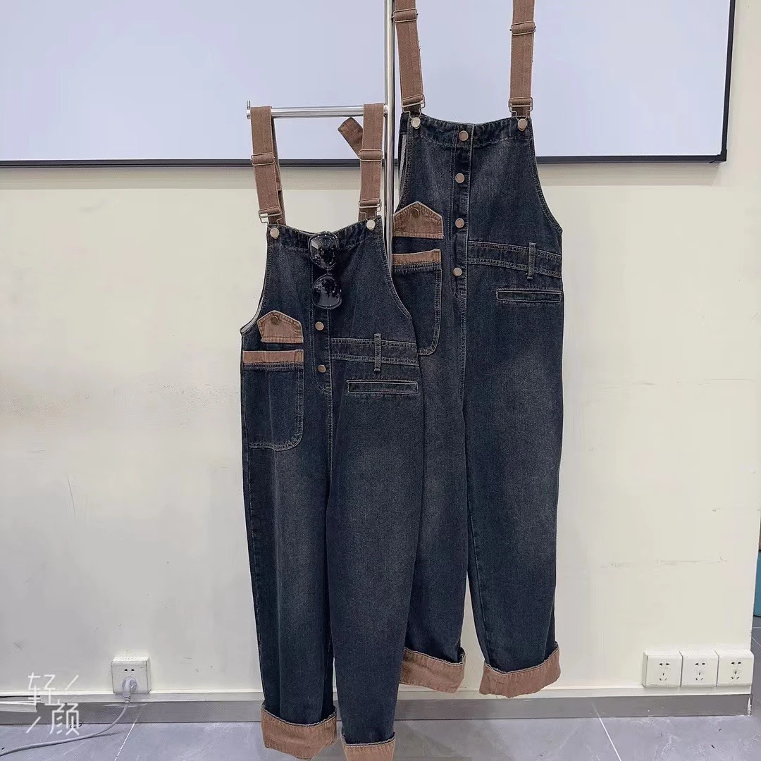 【沙漠色拼接口袋背带裤】6808年轻减龄韩版显瘦百搭复古时尚休闲