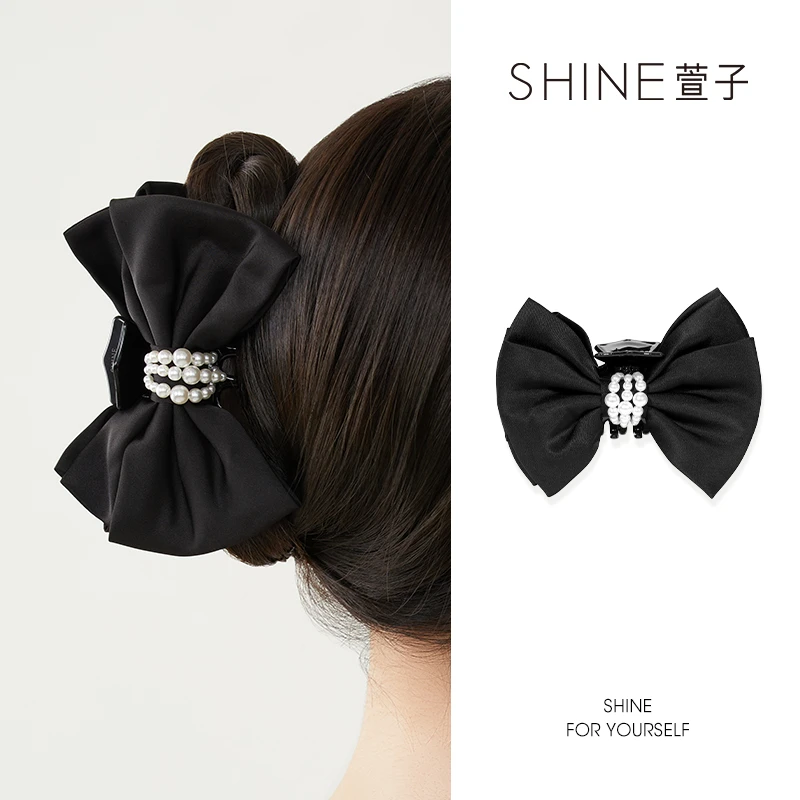 SHINE黑色法式优雅蝴蝶结甜美布艺抓夹ins【MY】B