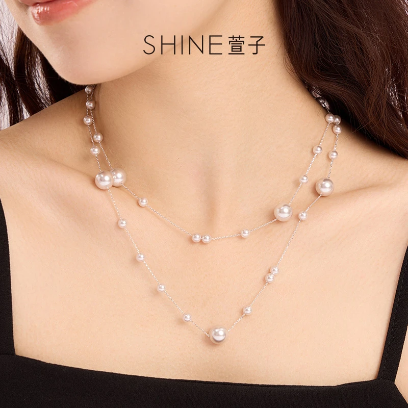 萱子 铜仿珍珠吊坠 SHINE时尚合成珍珠气质轻奢长款套链
