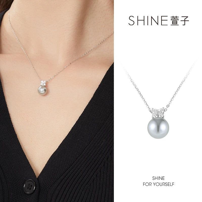 萱子 链子925银合成锆石 气质轻奢优雅精致灰色银质小项链【MY】