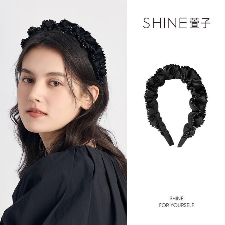 萱子SHINE 浪漫优雅黑色花边布艺韩式仙女氛围感发卡