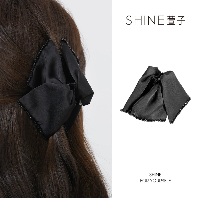 萱子 SHINE黑色浪漫优雅百搭温柔气质网红ins简约布艺抓夹