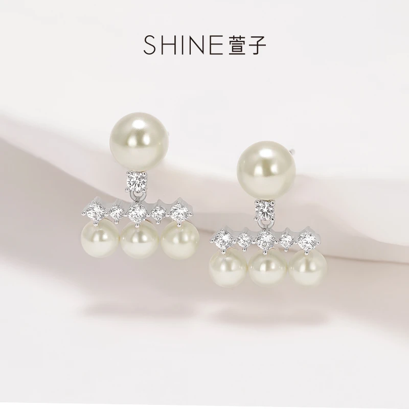 铜合金仿珍珠耳饰 SHINE优雅精致锆石仿珍珠耳环【XZ】