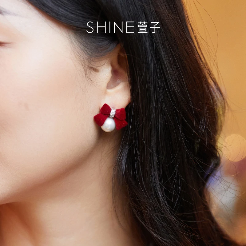 萱子 非金属合成锆石耳饰 情意结系列 极简舒适感撞色蝴蝶结耳环