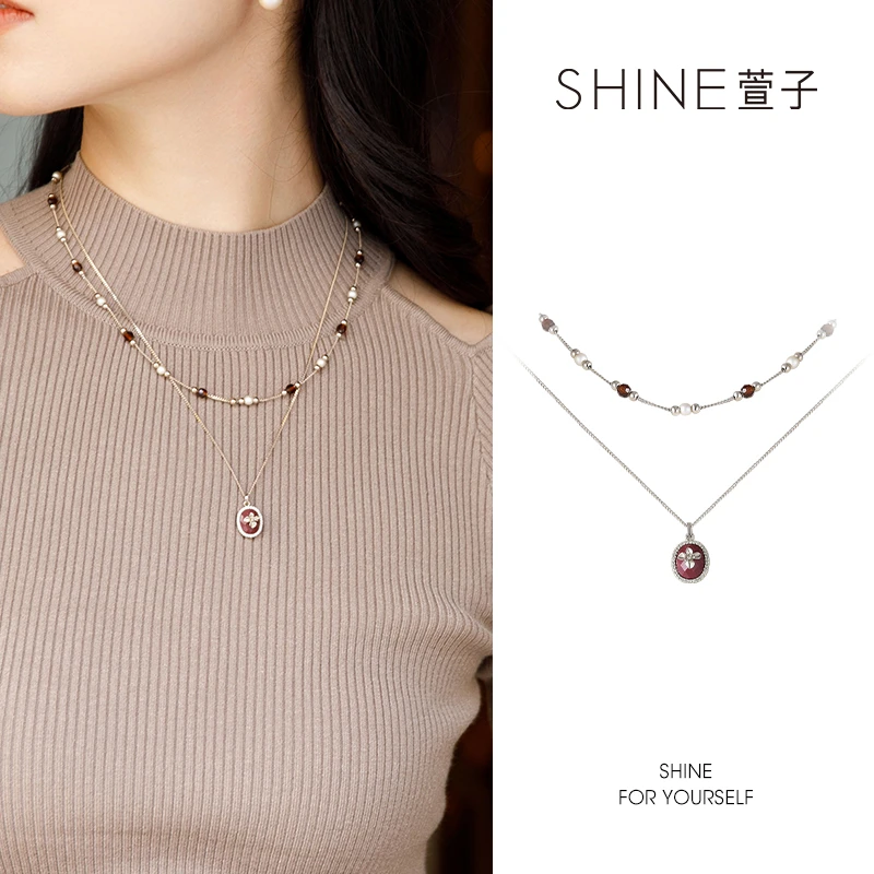 萱子 铜合成锆石吊坠 【商场同款】馥桂拿铁系列手工串珠叠戴套链