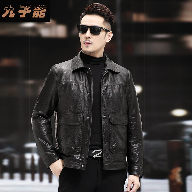 头层小牛皮海宁真皮皮衣男翻领修身短款皮夹克休闲外套春秋百搭