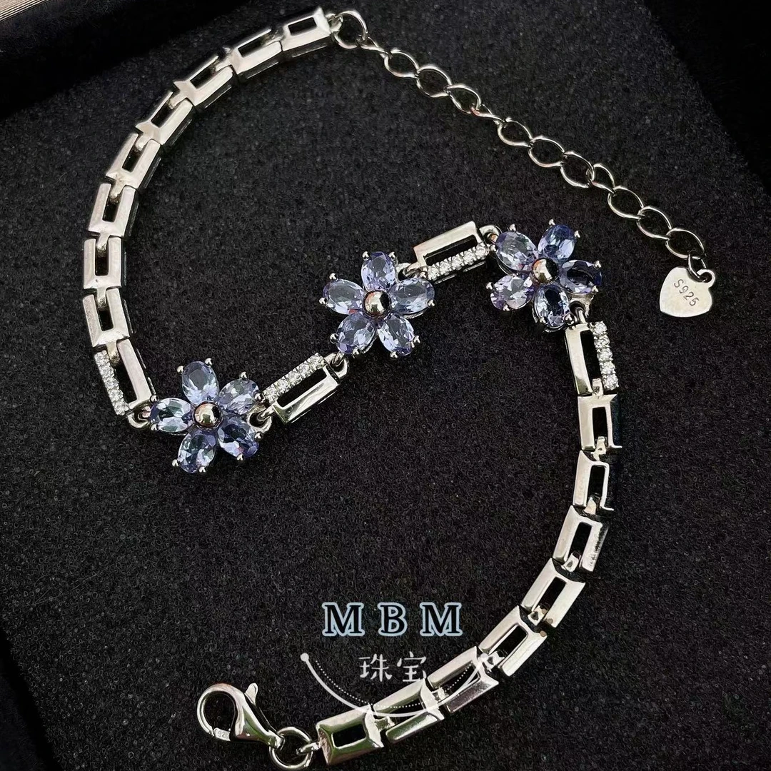 天然坦桑石手链轻奢气质精致优雅925银镶