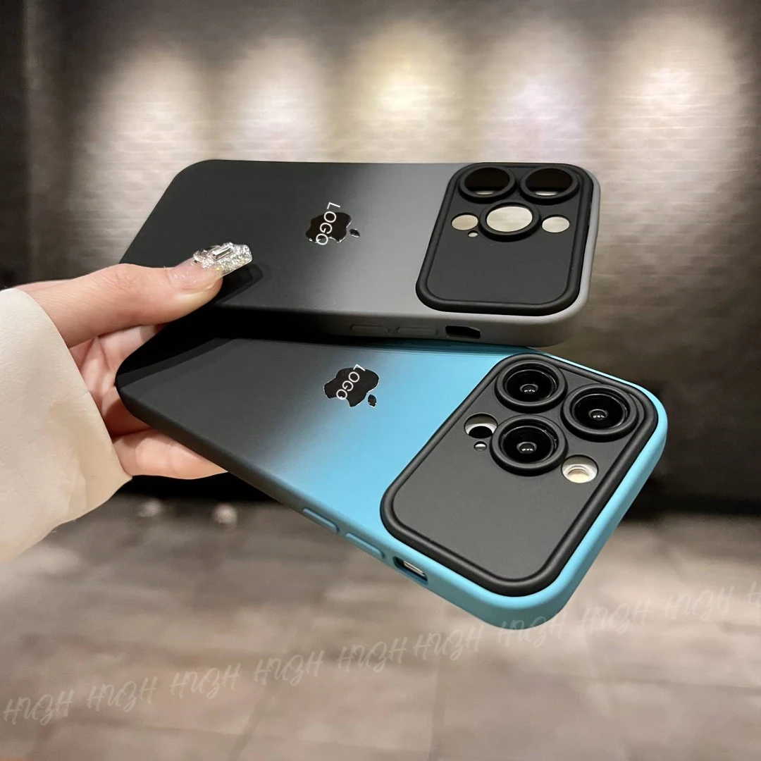 适用苹果14Promax/13Pro手机壳肤感渐变撞色大视窗iphone13磨砂软