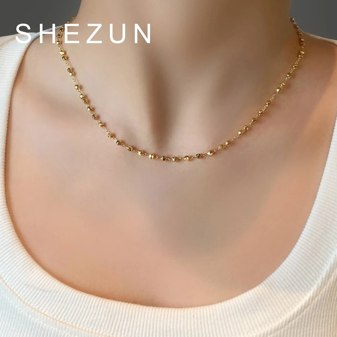 SHEZUN/奢尊 铜合金项链 复古金色豆豆项链女锁骨链SZ093
