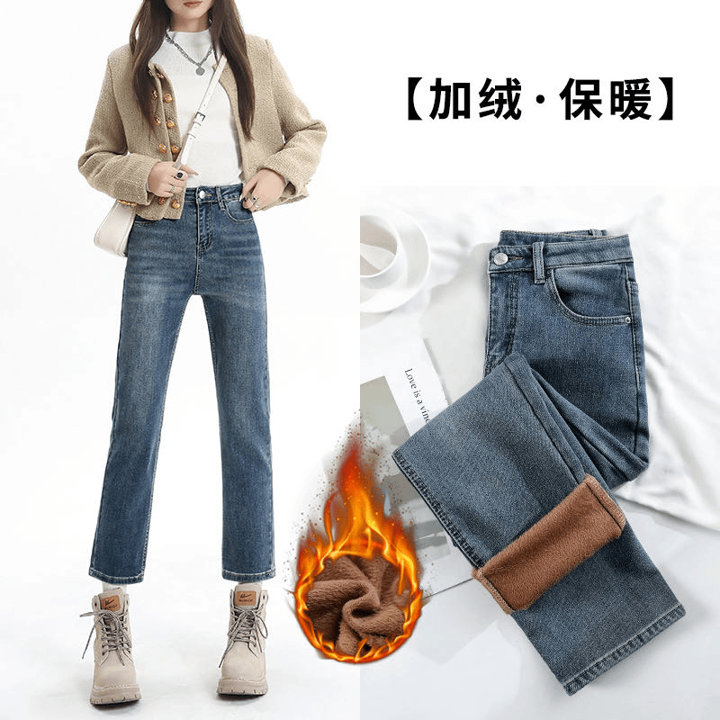加绒加厚烟管裤弹力修身小个子版一体绒保暖厚绒舒适高腰加绒牛仔