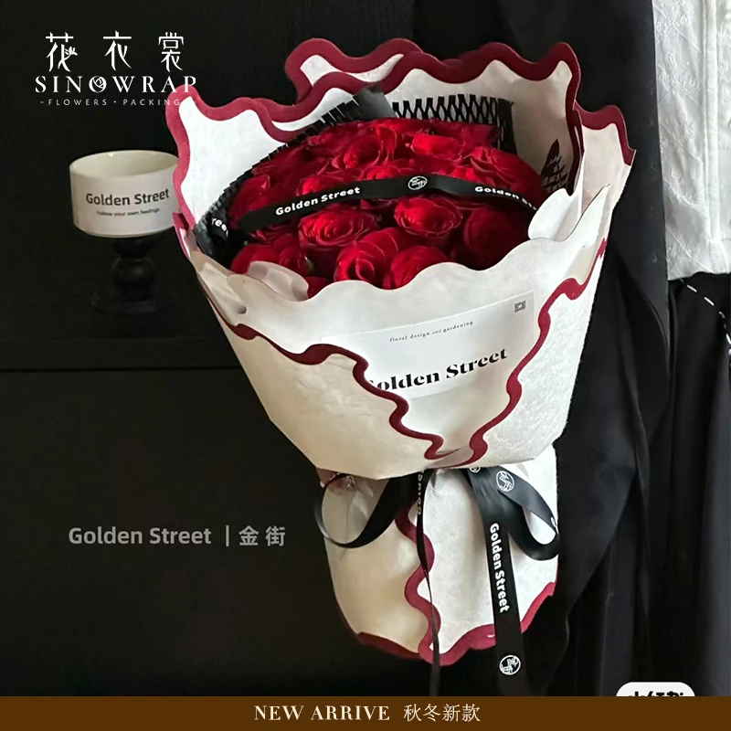 花衣裳 千金玛德琳波浪花边手工纸植绒边框纸鲜花包装材料花艺花