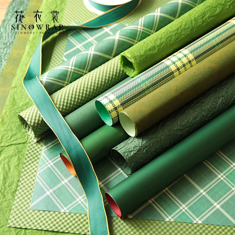 圣诞绿色系包装纸平安夜苹果花束包花纸牛皮纸鲜花礼品纸DIY材料