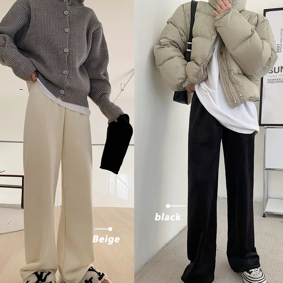 【主播推荐】秋冬宽松云朵奶油加绒直腿阔腿裤拖地韩版外穿百搭