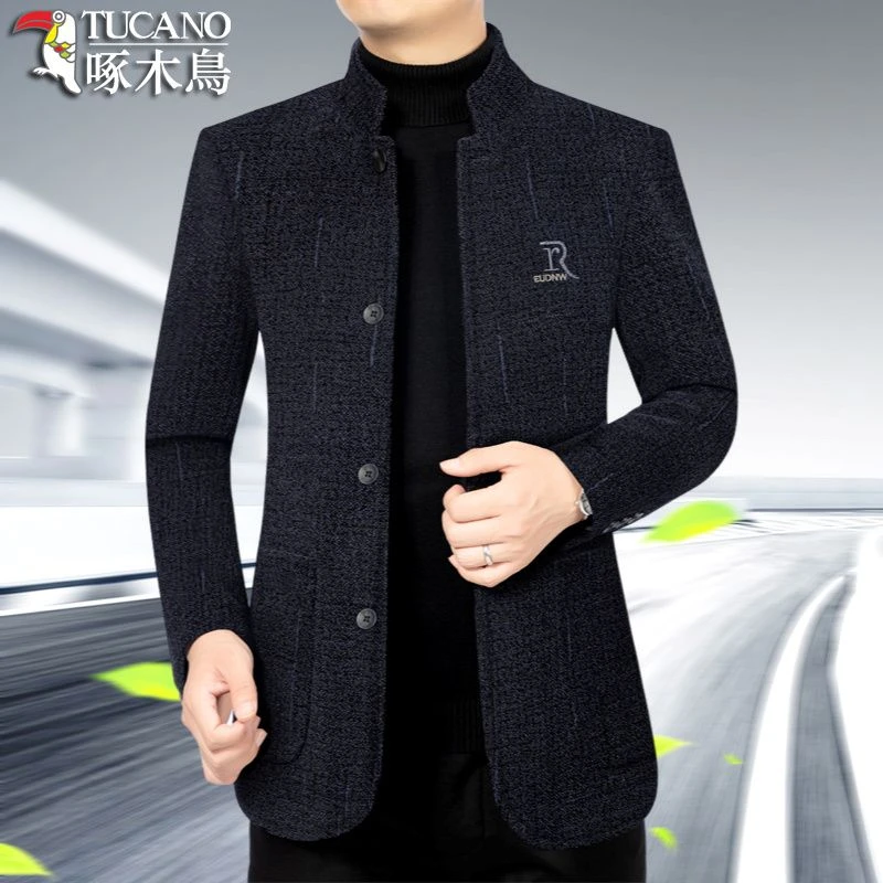 啄木鸟新款男士外套秋冬季男装加绒男士高档外套休闲秋季夹克衫男