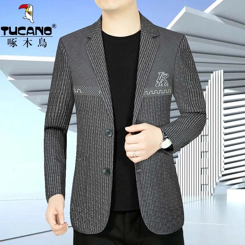 啄木鸟正品男装男士休闲西服中年韩版修身西装外套上衣男2023春新