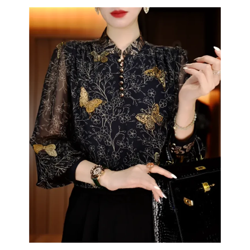 新款洋气宽松显瘦优雅轻奢气质印花百搭小衫