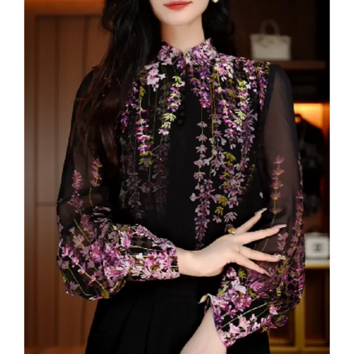 新款洋气宽松显瘦优雅轻奢气质印花百搭小衫2025