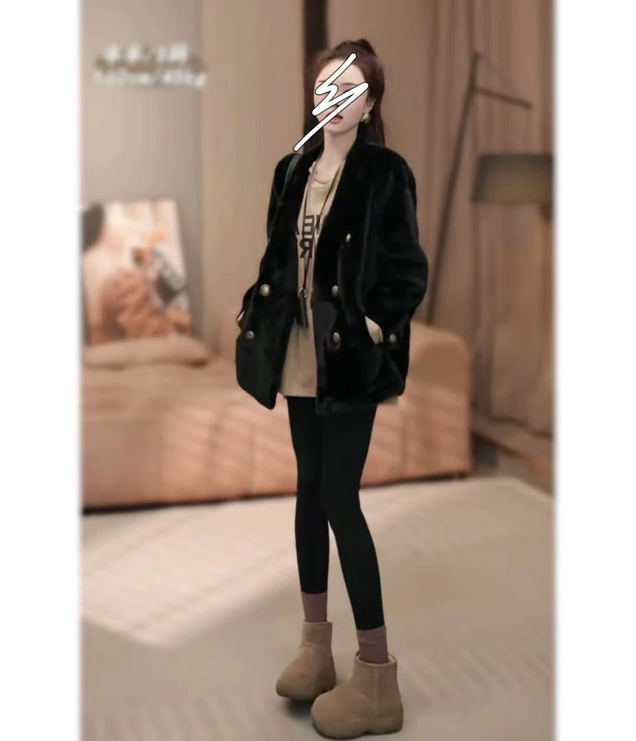 2024秋冬新款韩版百搭高级时尚轻奢气质毛毛外套