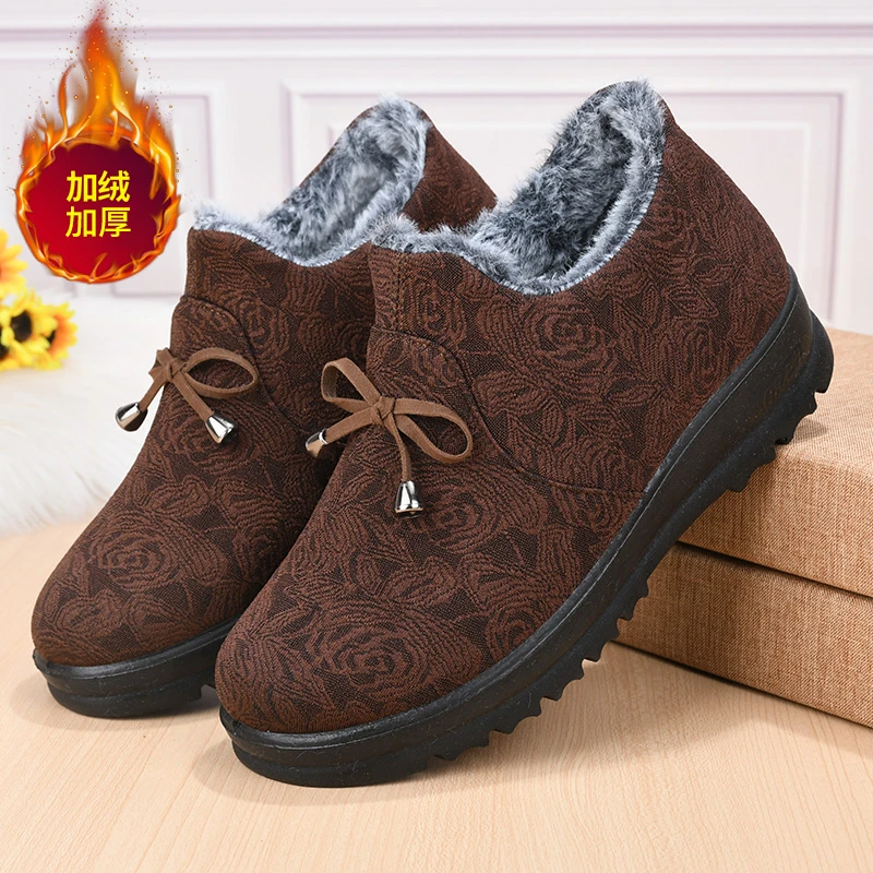 冬季老北京布鞋女棉鞋加绒加厚保暖妈妈鞋软底防滑平底靴奶奶鞋子