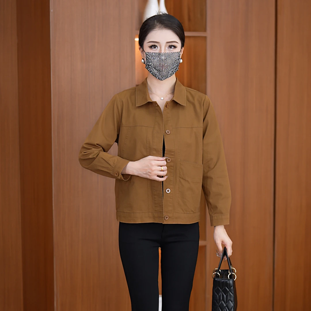 短款工装外套女秋季2024新款妈妈气质复古小众设计感夹克外套
