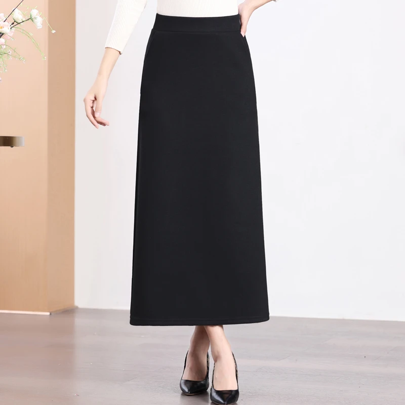 简约毛呢半身裙女冬2025年新款高腰显瘦遮胯A字韩版通勤中长款