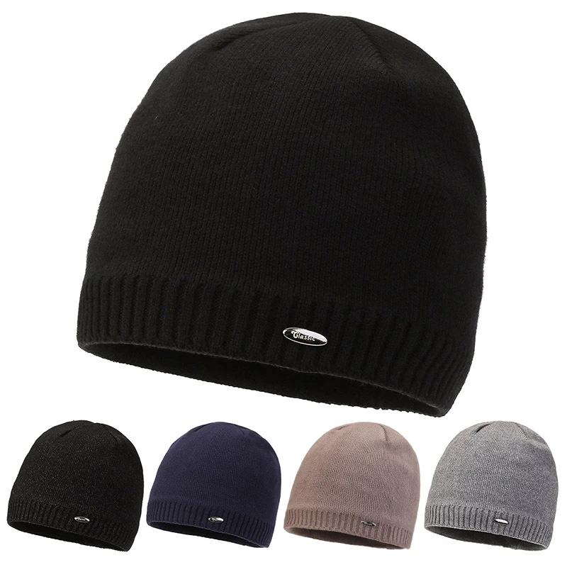 冬天针织帽子保暖加绒加厚毛线帽新款男士户外骑行防寒中老年爸爸