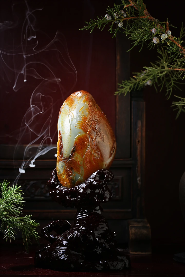 宝石猎人家族和田玉红沁子料钟馗纳福摆件收藏级别