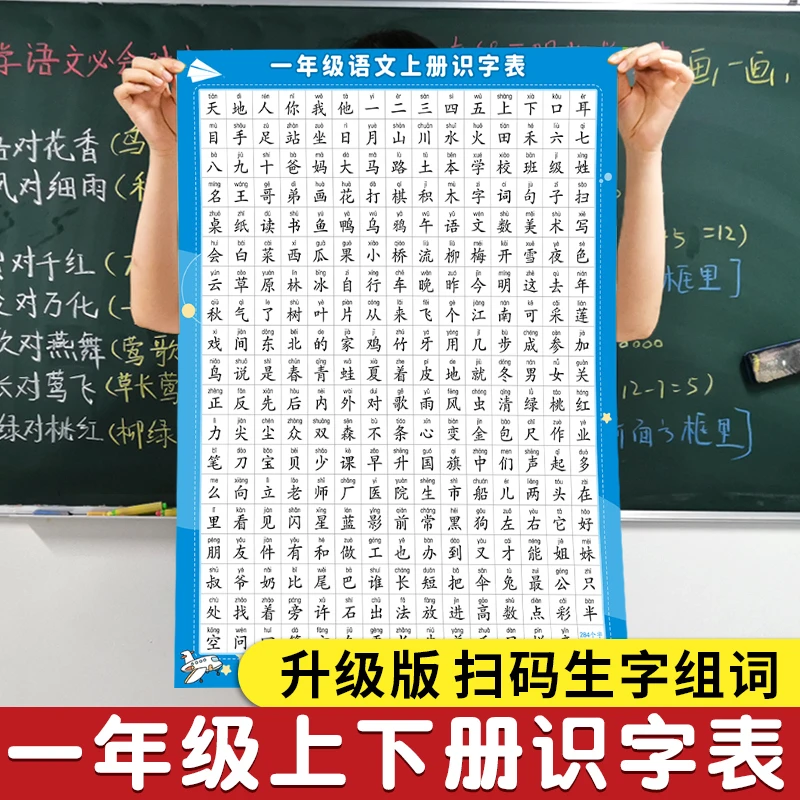 一二年级识字表挂图儿童学习同步语文课本生字表认字识字上下册