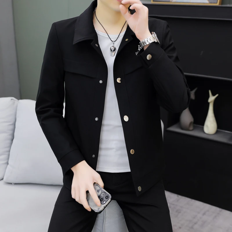 2025春秋薄款男士翻领夹克外套修身休闲男装夹克帅气青年西装