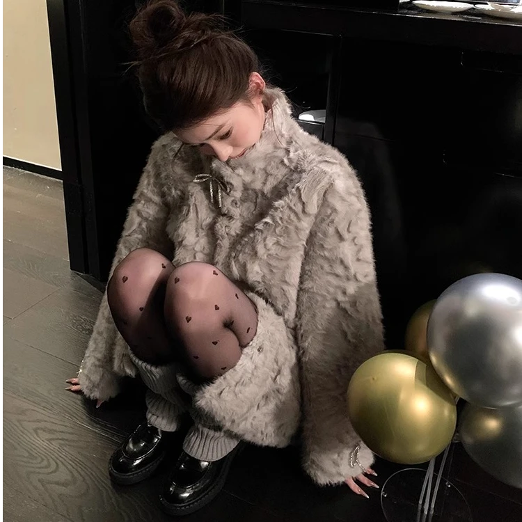 月影少女网红立领染尖环保毛毛外套女冬季保暖皮毛一体毛毛大衣