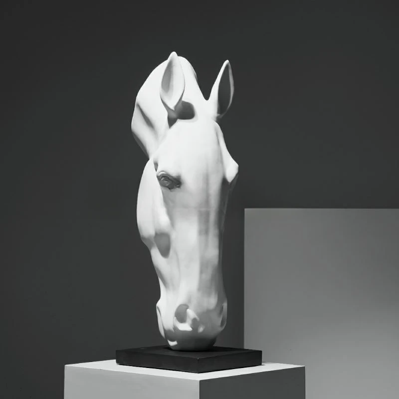 新中式轻中客奢展厅厅饰品尊马首部动物摆件艺术落地摆设装工艺