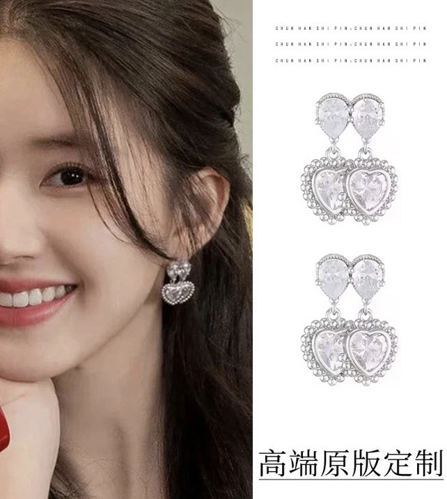 铜合金耳饰 思露明星同款双爱心蚊香盘耳夹无耳洞锆石耳环简约