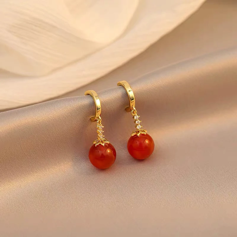 铜合金耳饰 相思红豆无耳洞女修饰脸型气质款轻奢百搭精致蚊香盘