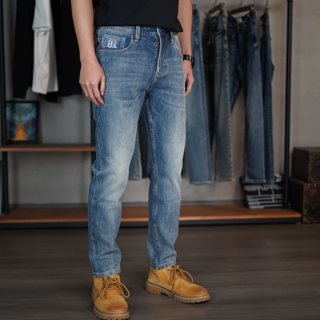 DH782做旧薄款九分/长裤四面弹力浅蓝色男牛仔裤子复古废土风男装