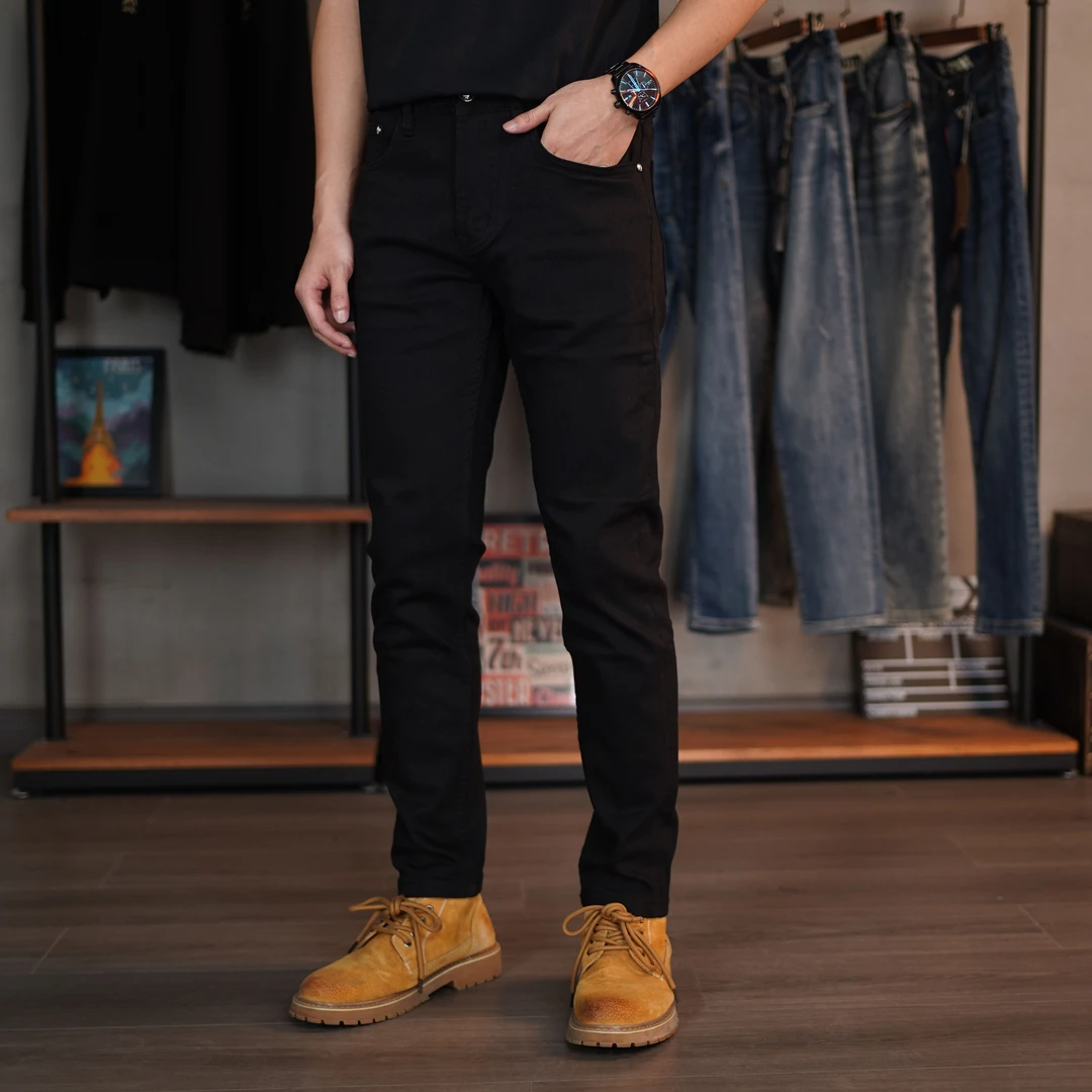 DH697春秋新款防褪色纯黑色牛仔裤男莱赛尔面料亲肤透气时尚百搭