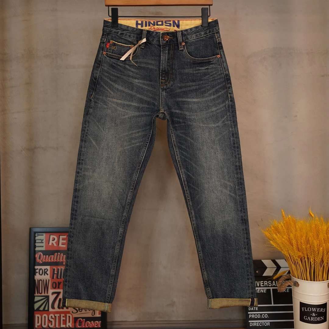 DH1037秋冬新款高端粗狂赤耳丹宁复古蓝牛仔裤男士微弹复古百搭