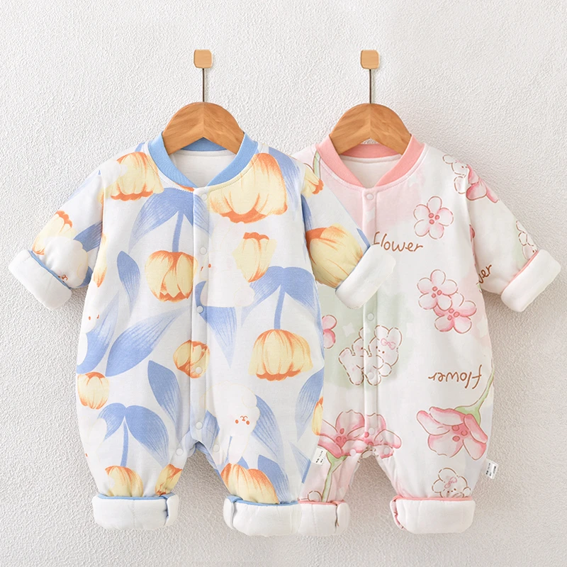 婴儿连体衣夹棉加厚棉衣新生幼儿爬服萌娃宝宝衣服外出服冬装