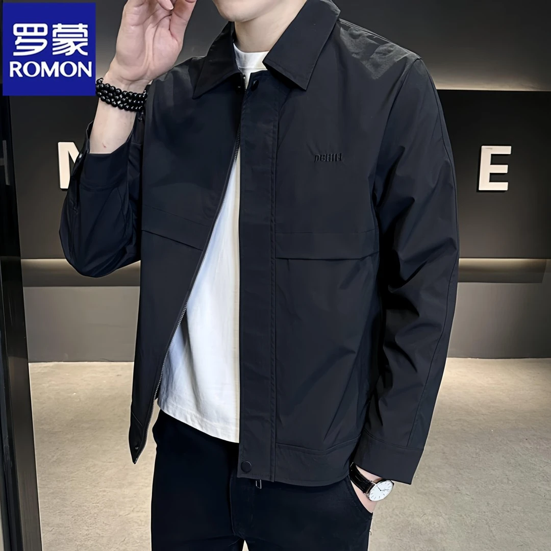Romon/罗蒙新款外套男士休闲百搭夹克春秋季韩版翻领修身商务潮流