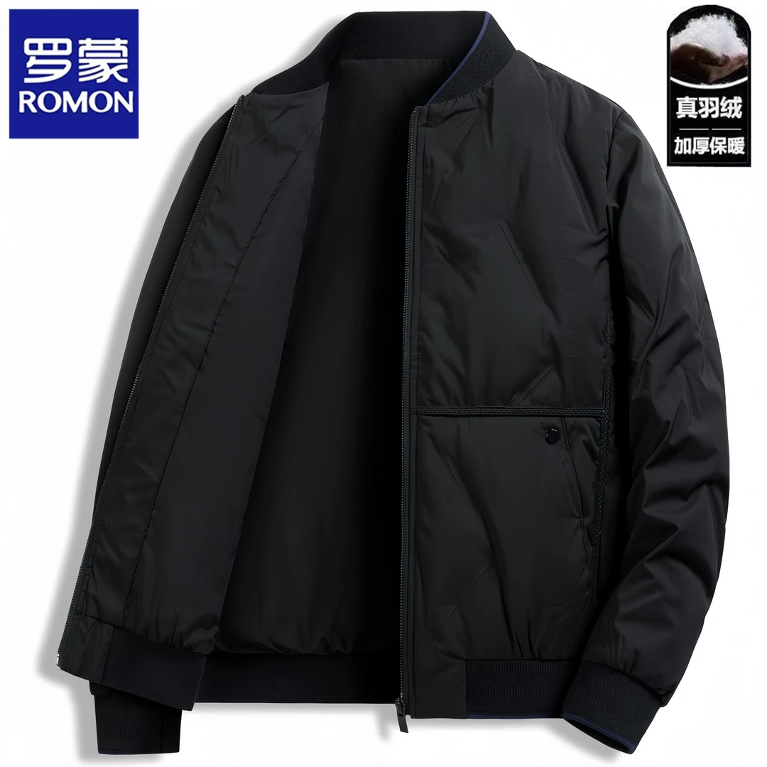 罗蒙羽绒服男士冬季新款棒球领夹克开衫保暖夹克加厚休闲外套韩版
