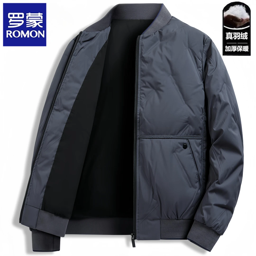 Romon/罗蒙新款夹克羽绒服男士冬季商务高端轻薄棒球领短款外套潮