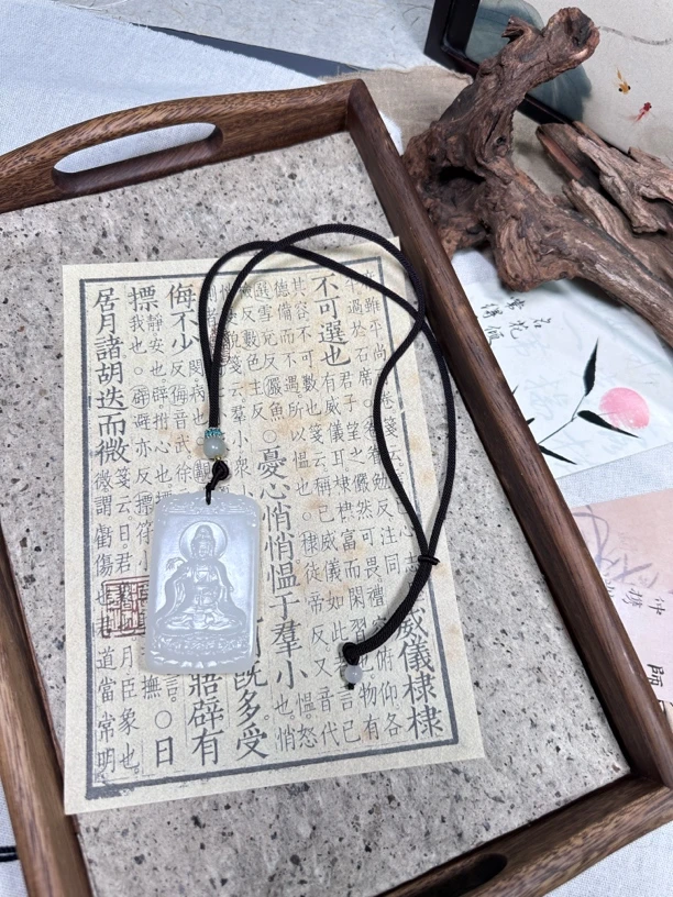 纯天然玉石正装观音苏工大牌男士吊坠大气送礼佳品白色