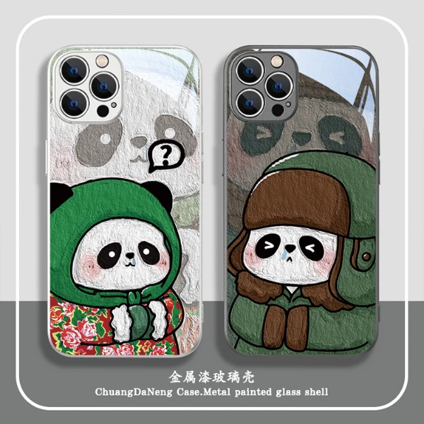 适用于苹果/华为/小米/OPPO/VIVO新款高颜值大花袄熊猫情侣手机壳
