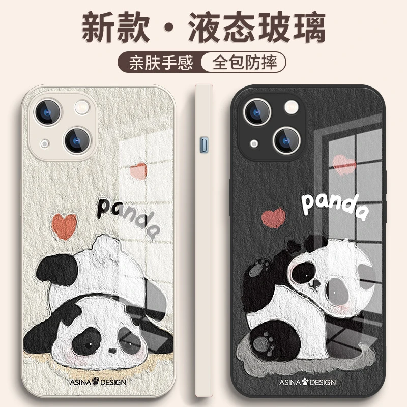 适用于苹果/华为/小米/OPPO/VIVO新款搞怪可爱油画熊猫情侣手机壳