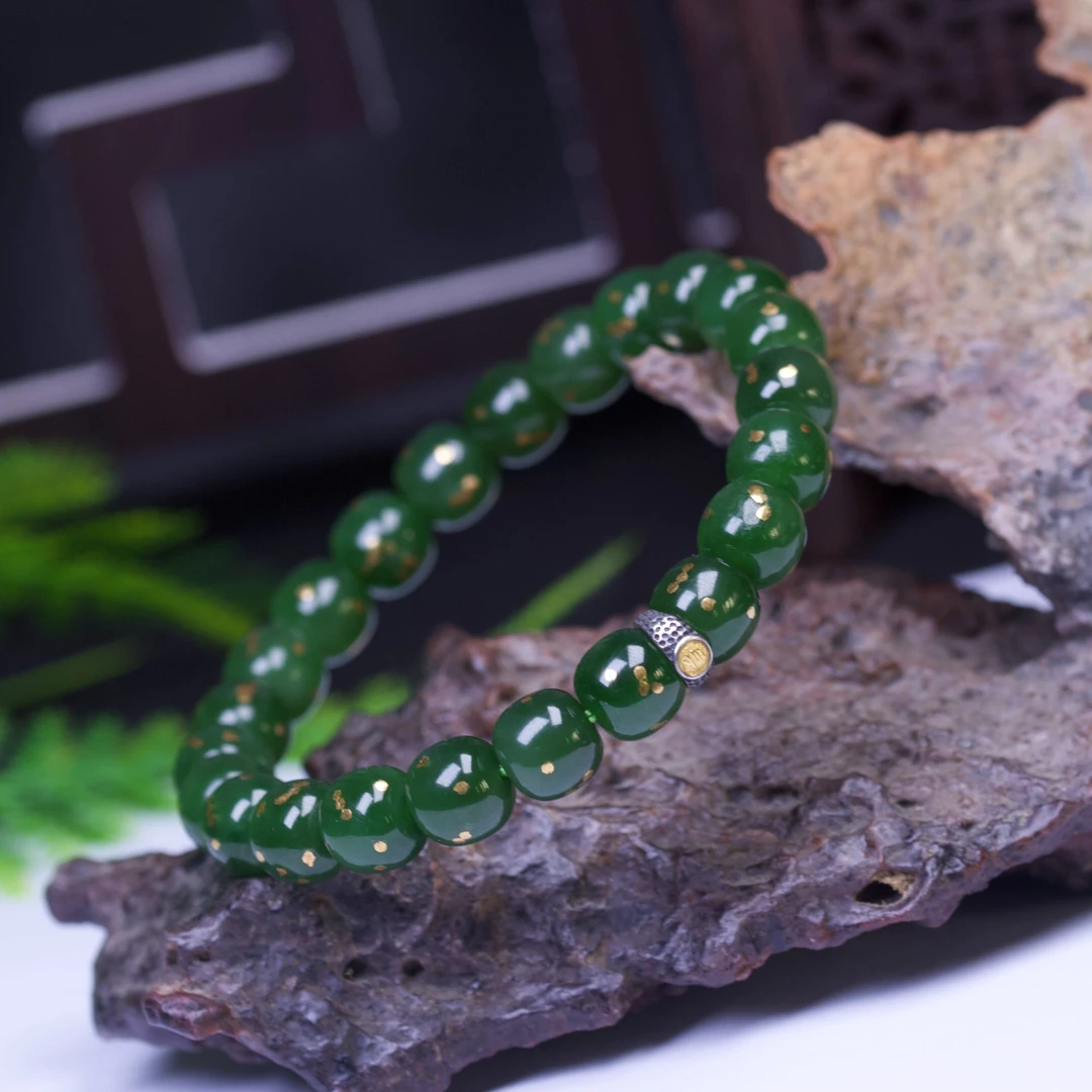 洒金碧玉老型手串单圈菠菜绿深邃感时尚经典