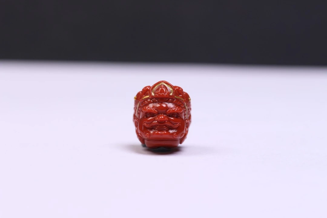 瓦西南红黄财神背云天地孔上下孔原矿文玩配饰顶珠腰珠柿子红锦红