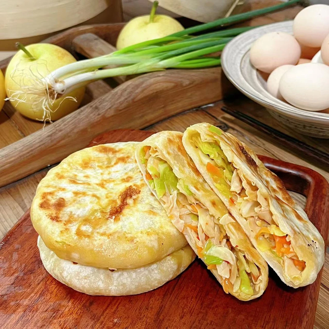 妈妈是超人【豆皮包菜 素馅饼】手工煎饼速食早餐葱油饼