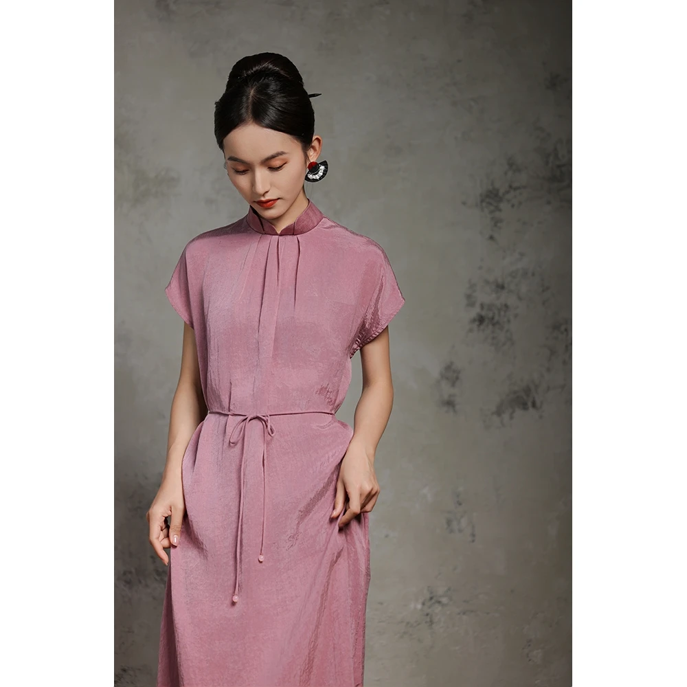 十六梅《蔷薇》80%莱赛尔天丝原创日常可穿粉色连衣裙短袖长裙女